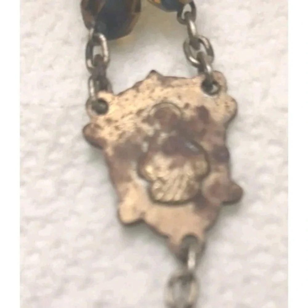 Vintage Golden-Topaz-Colored Sparkly Faceted Glass Bead Silver-Colored Rosary‎